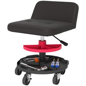 Rolling Creeper Garage Stool, 300 LBS Capacity Mechanic Stool With 360 Wheels, Tool Tray, Adjustable Height, Black (Color: Black)